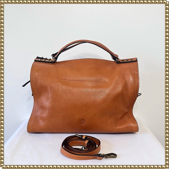 C&C California Handbags - C&C California British Tan Leather Gold Studded Satchel Shoulder Bag Purse